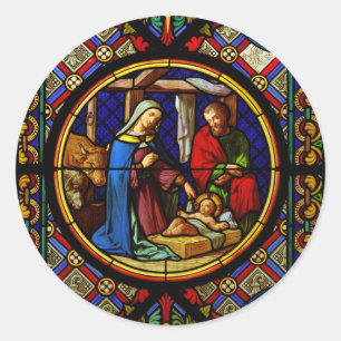 Holy Family "Stained Glass"  Classic Round Sticker