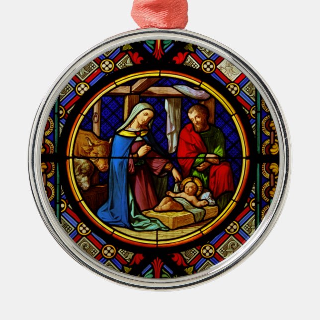 Holy Family Stained Glass  Metal Ornament (Front)