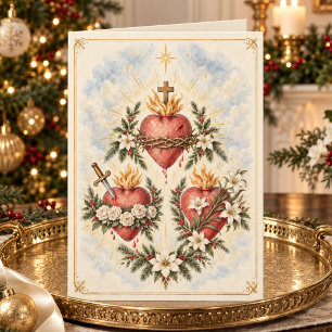 Holy Family Three Hearts Catholic Holiday Card