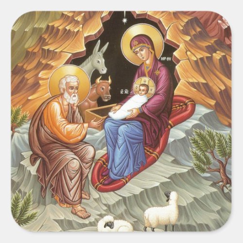 Holy Family Watched by Angels Square Sticker