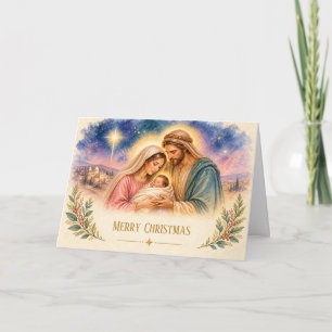 Holy Family Watercolor Religious Christmas Card