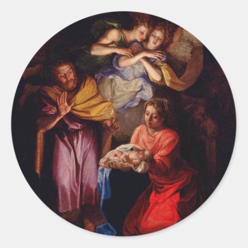 Holy Family with Angels by Coypel Classic Round Sticker