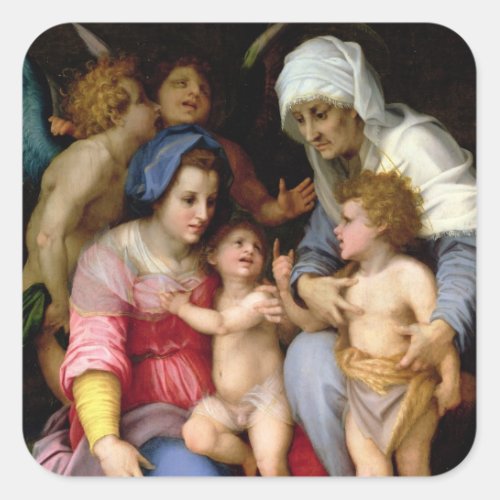 Holy Family with Angels c1515_16 oil on panel Square Sticker