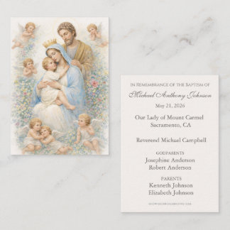 Holy Family with Angels Floral Baptism Remembrance Business Card