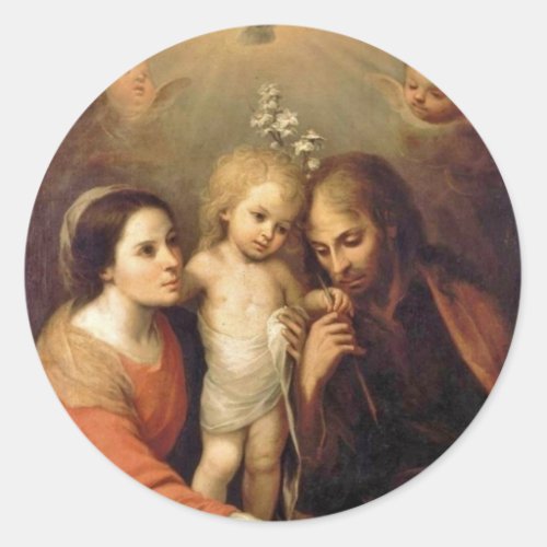 Holy Family with Cherubs by Gutierrez Classic Round Sticker