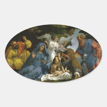 Holy Family With Saints And Angels Oval Sticker by dmorganajonz at Zazzle