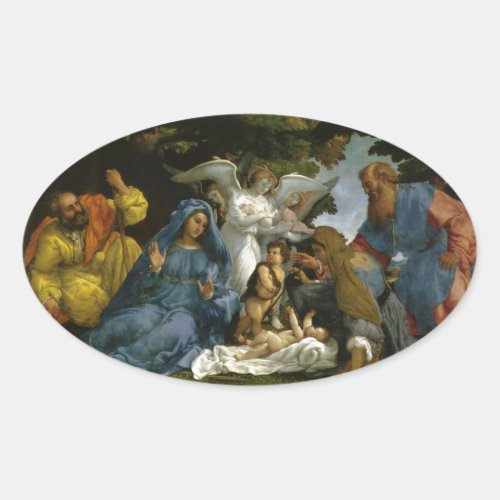 Holy Family with Saints and Angels Oval Sticker