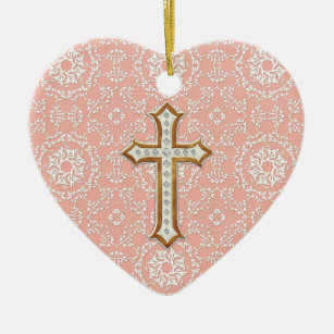 Holy First Communion Gold Golden Cross Lace Girl Ceramic Ornament
