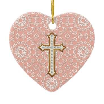 Holy First Communion Gold Golden Cross Lace Girl Ceramic Ornament