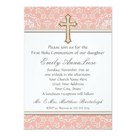 Holy First Communion Gold Golden Cross Lace Girl Invitation | Zazzle.com