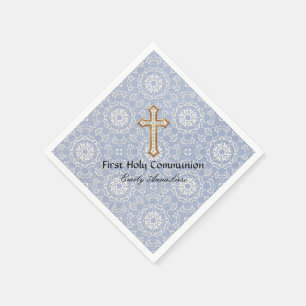 Holy First Communion Gold Golden Cross Lace Girl Napkins