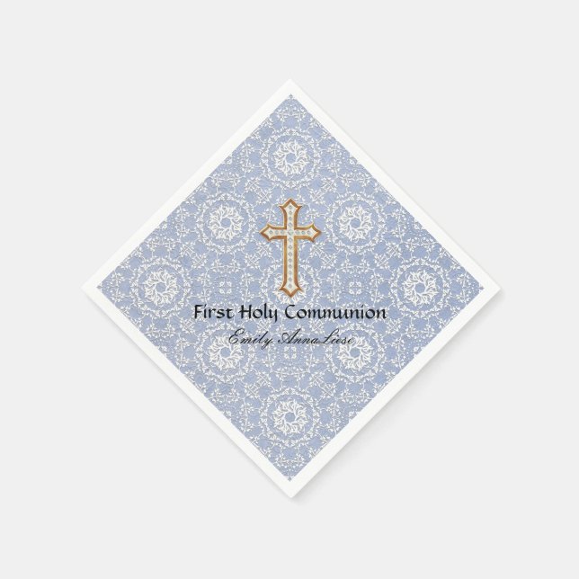 Holy First Communion Gold Golden Cross Lace Girl Napkins (Corner)