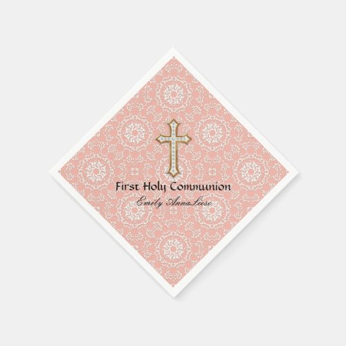 Holy First Communion Gold Golden Cross Lace Girl Napkins