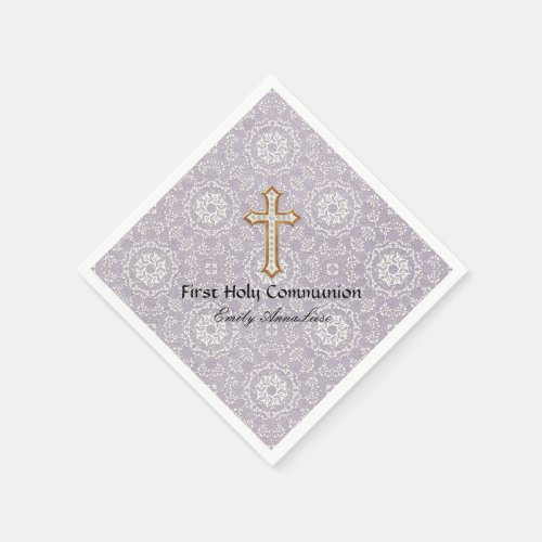 Holy First Communion Gold Golden Cross Lace Girl Paper Napkins