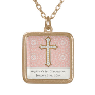 Holy First Communion Gold Golden Cross Lace Girl Plated Necklace