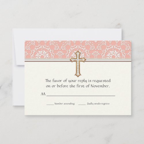 Holy First Communion Gold Golden Cross Lace Girl RSVP Card