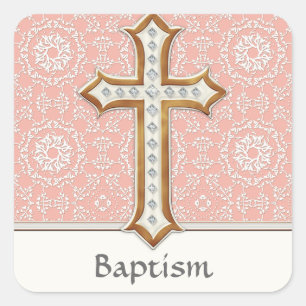 Holy First Communion Gold Golden Cross Lace Girl Square Sticker