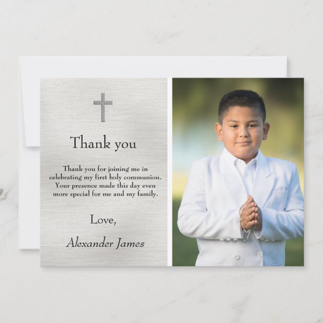 Holy First Communion Silver Black Boy Thank You (Front)