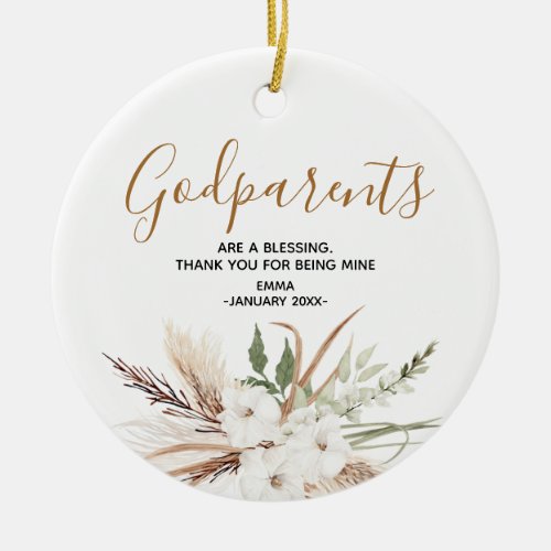 Holy flower Personalized Godparents Christmas Ceramic Ornament
