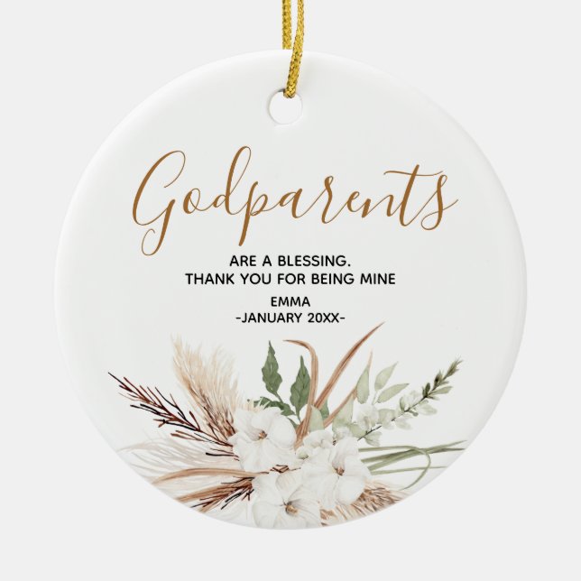 Holy flower Personalized Godparents Christmas Ceramic Ornament (Front)