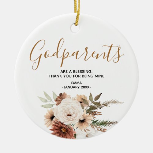 Holy flower Personalized Godparents Christmas Ceramic Ornament