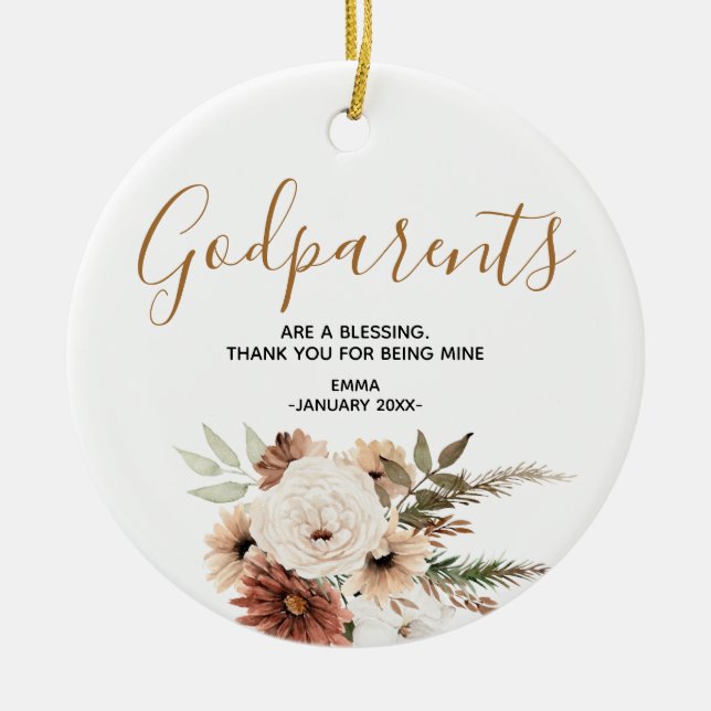 Holy flower Personalized Godparents Christmas Ceramic Ornament (Front)