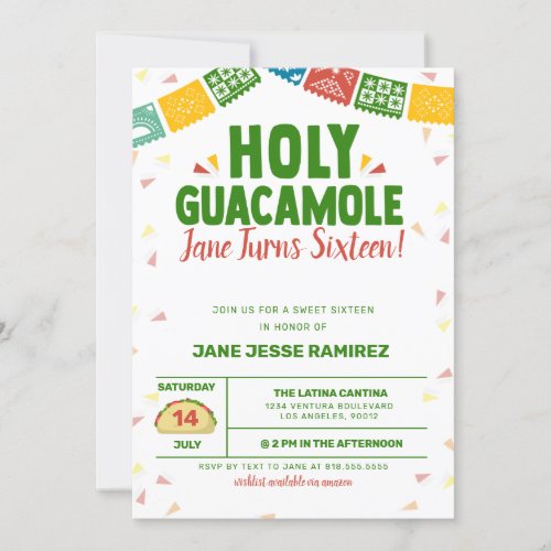 Holy Guacamole 16th Birthday Fiesta Invitation