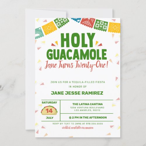 Holy Guacamole 21ST Birthday Fiesta Invitation