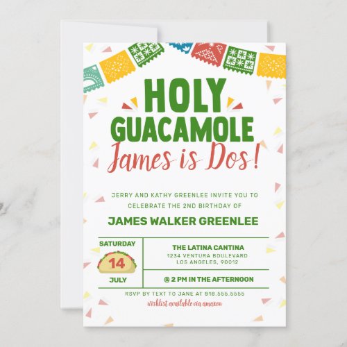 Holy Guacamole 2nd Birthday Fiesta Invitation