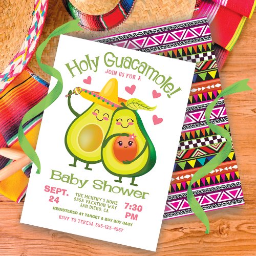 Holy Guacamole Avocado Baby Shower Fiesta girl Invitation