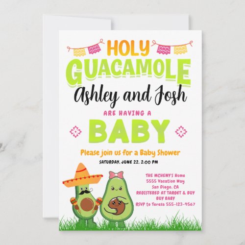 Holy Guacamole Avocado Baby Shower Fiesta Invitation