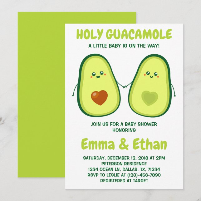 Holy Guacamole Avocado Baby Shower Invitation (Front/Back)