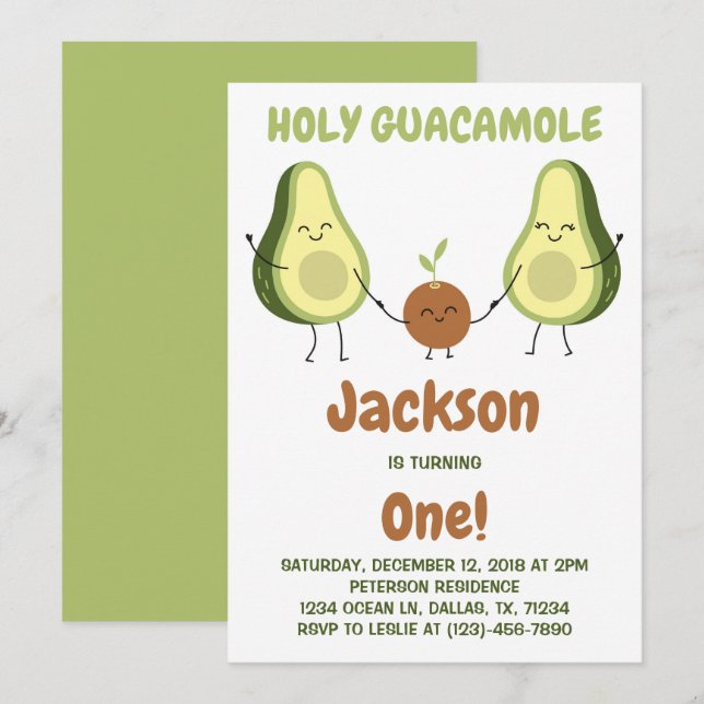 Holy Guacamole Avocado Birthday Party Invitation (Front/Back)