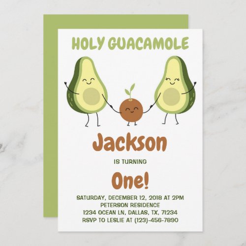 Holy Guacamole Avocado Birthday Party Invitation