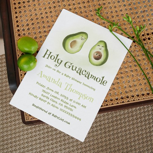 Holy Guacamole Avocado Parents Fiesta Baby Shower Invitation