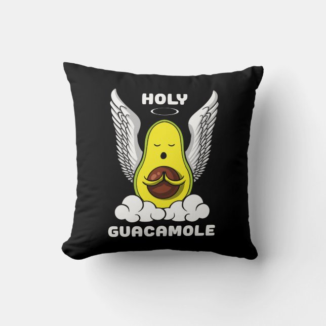 Holy Guacamole Avocado Vegan Funny Joke Throw Pillow (Front)