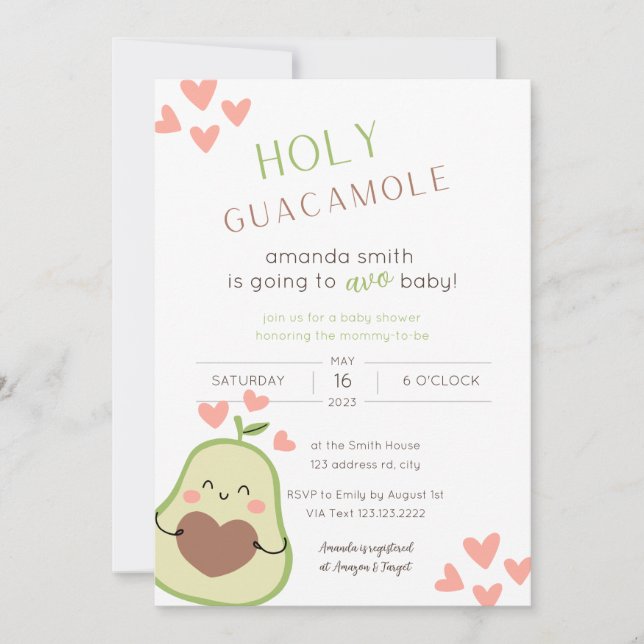 Holy Guacamole Baby Shower Happy Avocado  Invitation (Front)