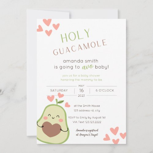 Holy Guacamole Baby Shower Happy Avocado  Invitation