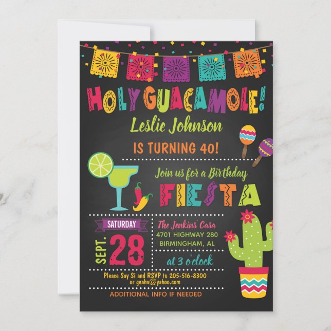 Holy Guacamole Birthday Fiesta Invitation (Front)