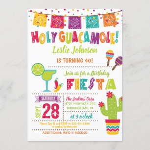 Holy Guacamole Birthday Fiesta Invitation White
