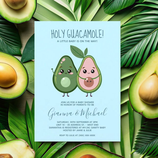 Holy Guacamole Blue Avocado Baby Shower Invitation (Creator Uploaded)