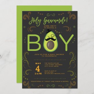 Holy Guacamole Boy Taco Baby Shower Invitation