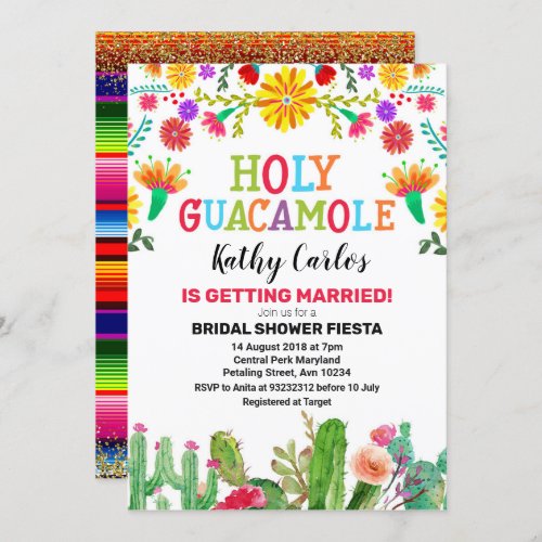 Holy Guacamole Cactus Fiesta Bridal Shower Invitation