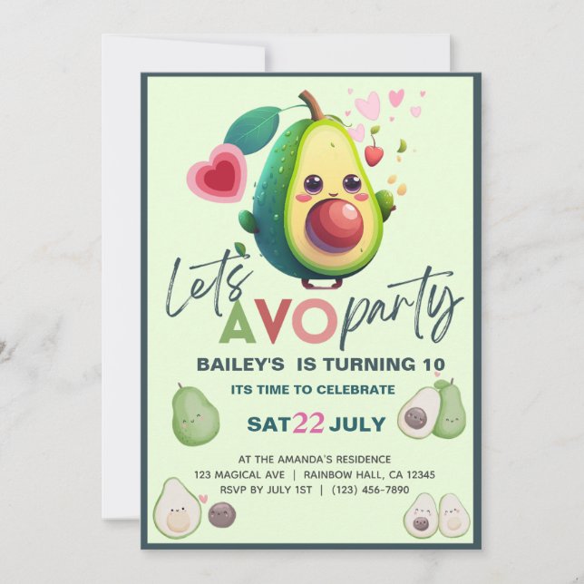 Holy Guacamole Cute Avocado Birthday Fiesta party Invitation (Front)