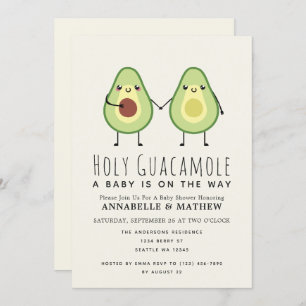 Holy Guacamole Cute Avocado Couples Baby Invitation