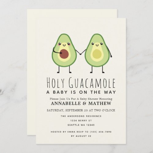 Holy Guacamole Cute Avocado Couples Baby  Invitation