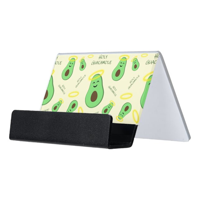 Holy Guacamole cute avocado Desk Business Card Holder (Angled Front)