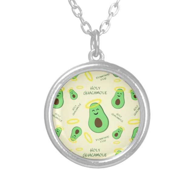 Holy Guacamole cute avocado Silver Plated Necklace (Front)