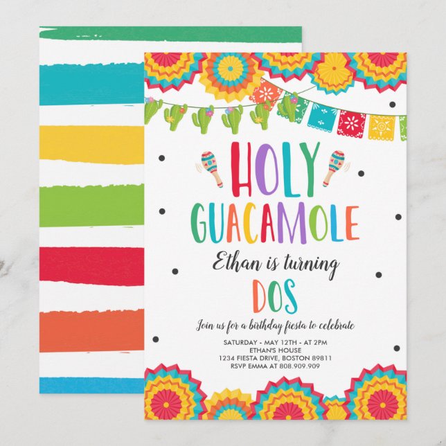 Holy Guacamole Dos 2nd Birthday Cactus Fiesta Invitation (Front/Back)