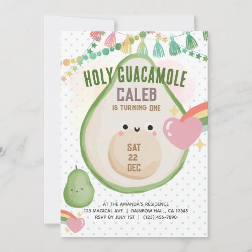 Holy Guacamole Fiesta Avocado 1st Birthday Party Invitation